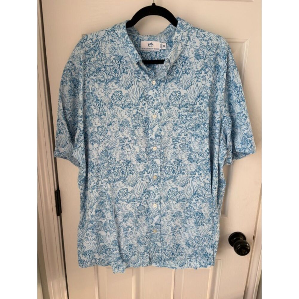 Southern Tide Men's Marine Golf Polo Coral Sea Blue White Print Size XXL